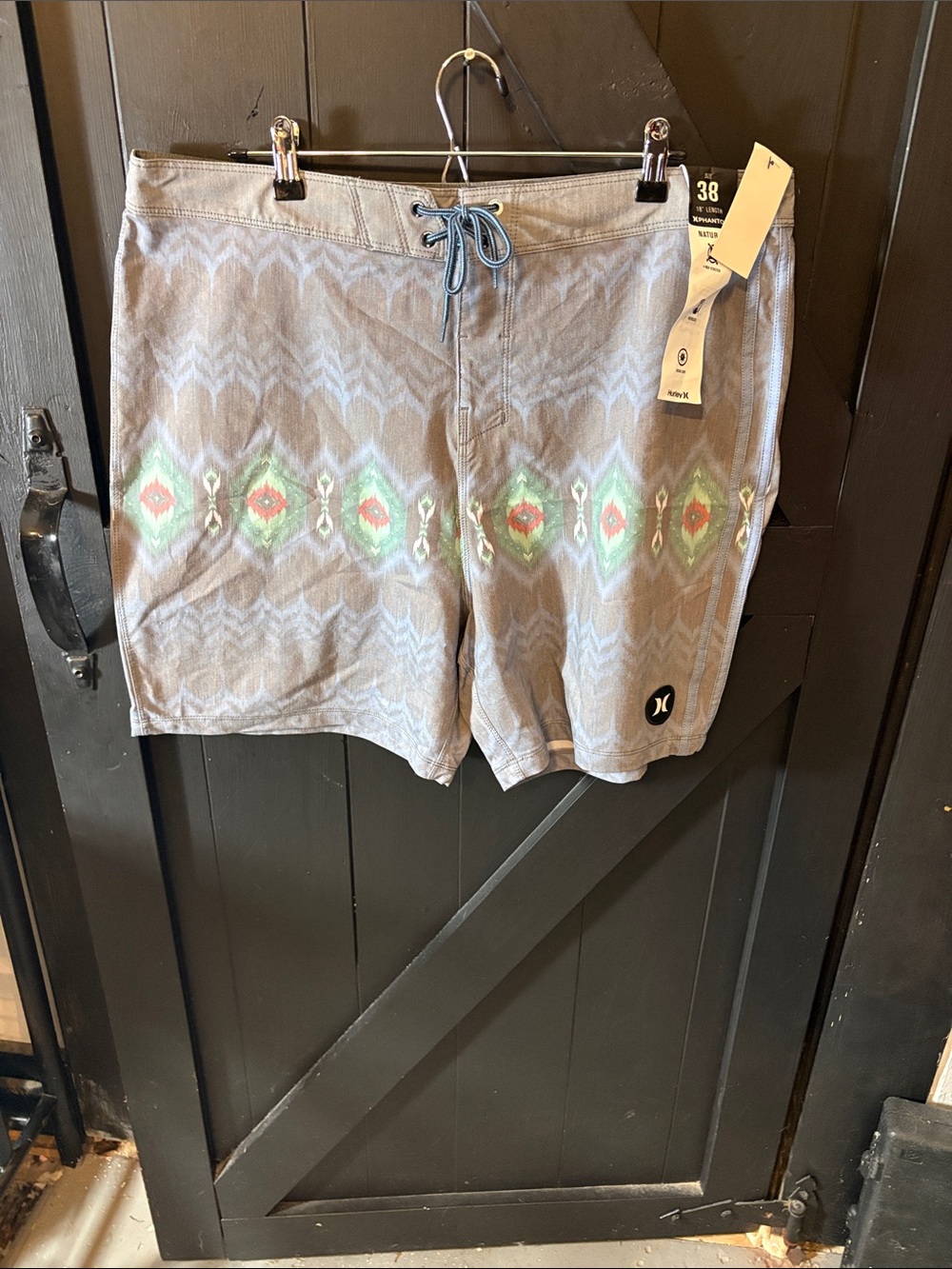 Hurley Men's Gray Swim Board Shorts with Mint and Coral Aztec Stripe
